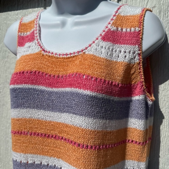 NWT Sigrid Olsen Sport Women’s Striped Knitted Knit Sweater Pullover Vest Top M - Picture 2 of 5